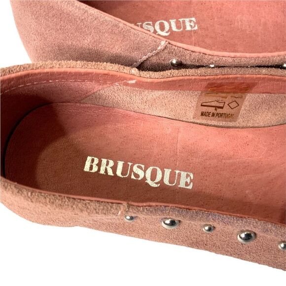 𝅺BRUSQUE ‘Dani’ Pointed Toe Genuine Suede Studded Flat in Light Pink Sz 36 - Picture 7 of 11